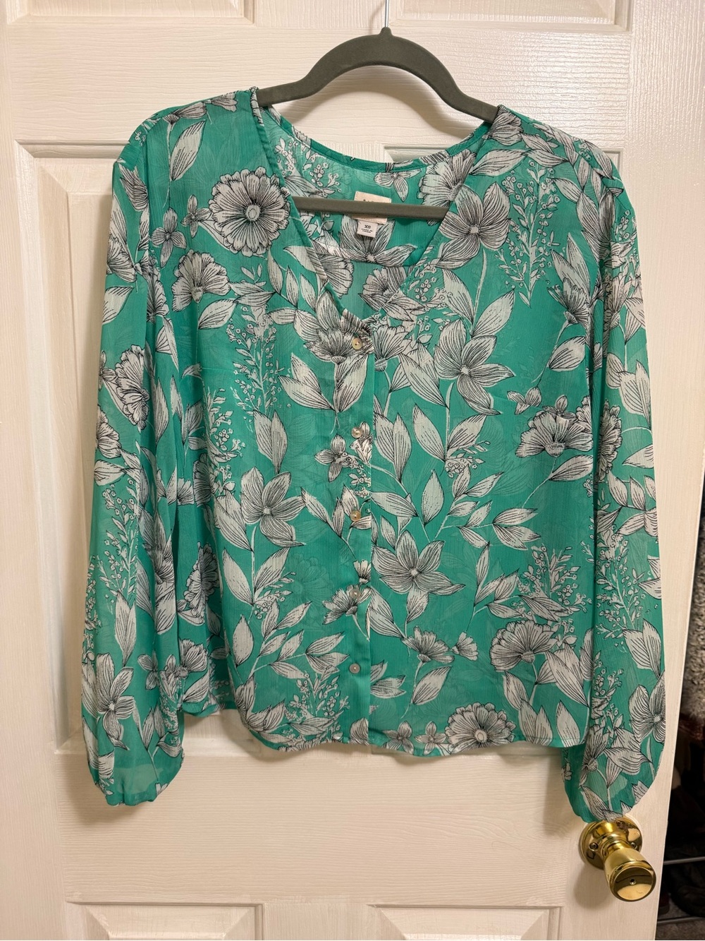 a new day Teal Floral Button-Front Blouse